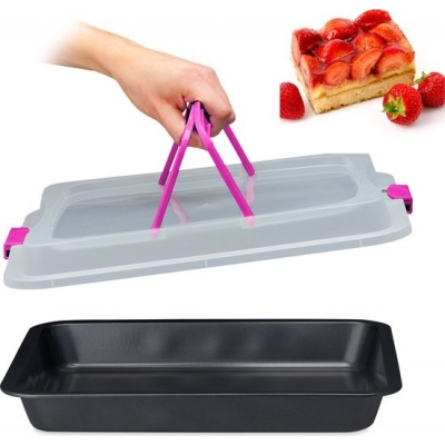 Foto van Bakvorm met deksel - 3-in-1 - 40 x 32,5 cm - zwart-roze