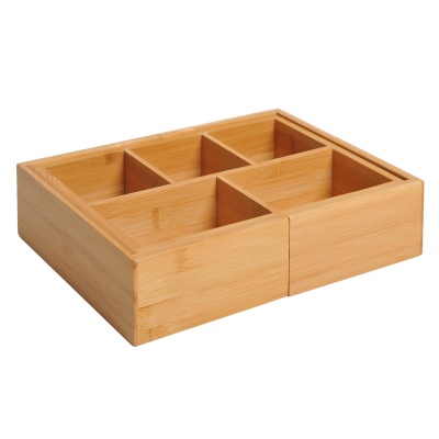 Foto van HOMCOM Uittrekbare Bamboe Opbergbox voor Laden, 24,6 x 17,6 x 7 cm