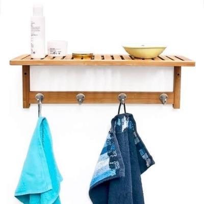Foto van Bamboe handdoekenrek 50x18x16 cm - Plank voor keuken/badkamer - Kapstok