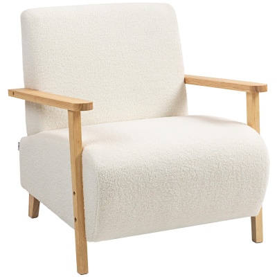 Foto van HOMCOM Loungefauteuil, 1-zits, Scandinavisch design, bouclé stof, massief houten frame, crème