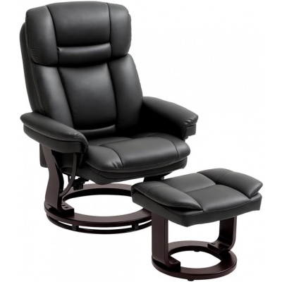 Foto van HOMCOM Relaxfauteuil met Hocker - Kunstleer - 86L x 83B x 107H cm - Zwart