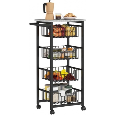 Foto van HOMCOM Keukenwagen van staal en MDF, 49,5L x 31B x 91H cm, Lichtgrijs