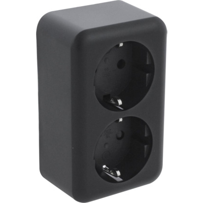 Foto van Q-Link Dubbel Stopcontact – Wandcontactdoos met Kinderbeveiliging – Opbouw – Geaard - Zwart
