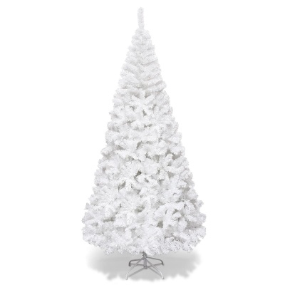 Foto van COSTWAY 240 cm Kunstkerstboom - Witte Dennen met Metalen Standaard, Opvouwbaar voor Kerstdecoratie
