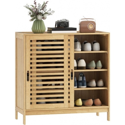 Foto van HOMCOM Schoenenkast - Bamboe en MDF - 80 x 35 x 80 cm - Natuurlijk hout
