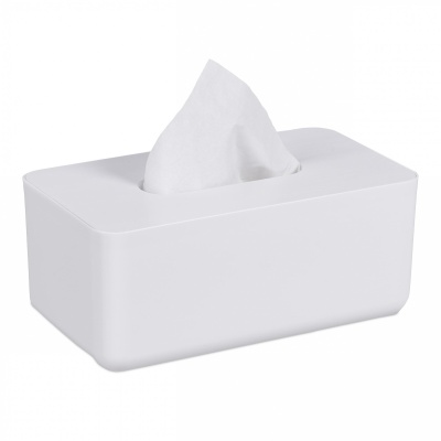 Foto van Relaxdays tissuebox, modern rechthoekig, HxBxD: ca. 10x23x13 cm, kunststof & bamboe, wit