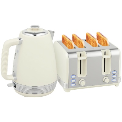 Foto van HOMCOM Waterkoker- en Toaster-set, 1,7L, 2200W, Strix Thermostaat, 4-sleuven, Crèmewit+Zilver