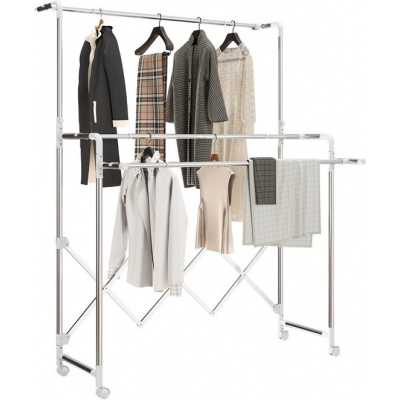 Foto van HOMCOM Kledingdroogrek RVS en Kunststof 104-150L x 103B x 145-197H cm Zilver