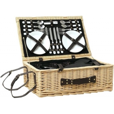 Foto van Outsunny Picknickmand van Wilgentak, Keramiek 54L x 34B x 20H cm Natuurhout