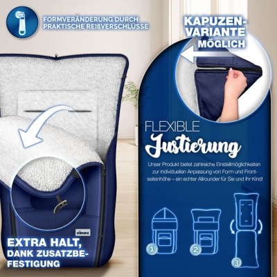 Foto van KIDUKU Wintervoetenzak voor kinderwagen - Wasbare voetenzak met ritssluiting, blauw