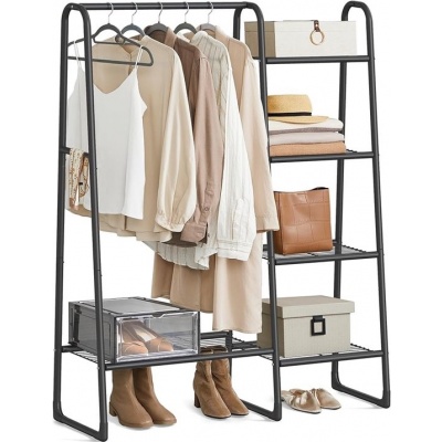 Foto van Furnstar Kledingrek - Wasrek met 5 Planken - Zwart Metalen Frame - 40 x 101,7 x 153,3 cm