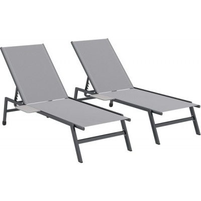 Foto van Outsunny Set van Ligbedden - Metaal, Netweefsel - 190L x 74B x 35H cm - Grijs