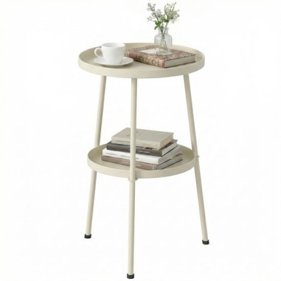 Foto van Outsunny Tuin Einde Tafel - Metaal, Kunststof - Ø36 x 53H cm - Crèmewit