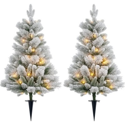 Foto van HOMCOM Kunststof Kerstboom Groen/Wit 55L x 55B x 107H cm