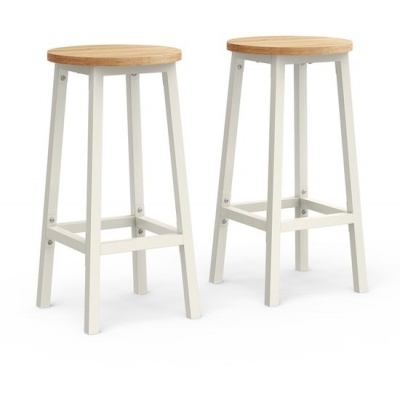 Foto van Set van 2 barkrukken – zwart, eikenbeige en wit