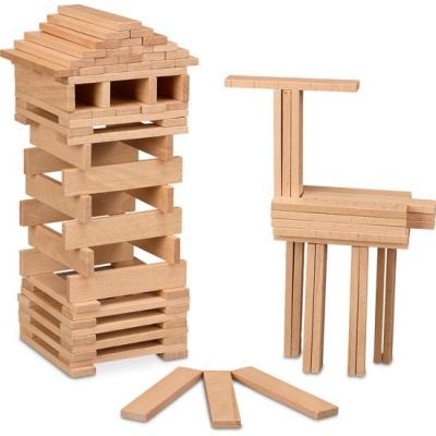 Foto van Houten bouwblokken set van 100 - 12x2,5x0,7 cm - natuurkleur