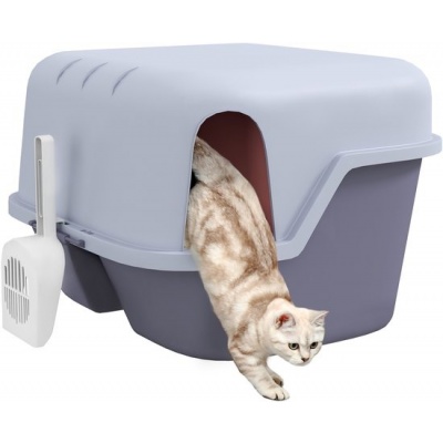 Foto van PawHut gesloten kattenbak met deksel en zeef voor kleine katten onder 3,5 kg, paars