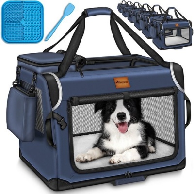 Foto van TRESKO® Opvouwbare hondenbox met likmat en spatel, S, 50 x 34 x 34 cm, marineblauw