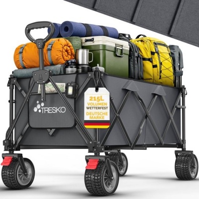 Foto van TRESKO® Opvouwbare Bolderwagen 215L met Rem | Handwagen 150kg | Strandwagen met brede wielen