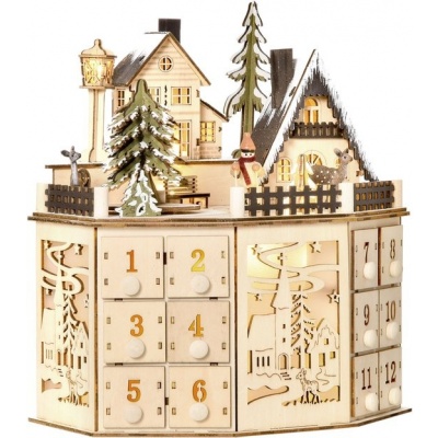 Foto van HOMCOM Kerst Adventskalender Multiplex 25B x 20D x 29H cm Natuurhout