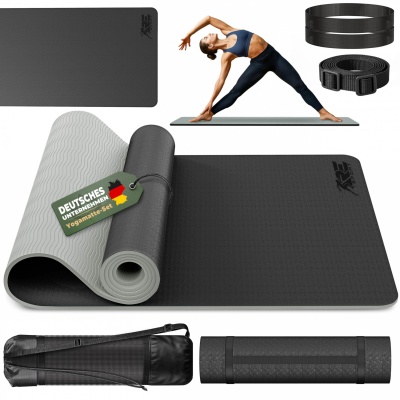 Foto van RE:SPORT Yogamat, ftalaatvrij, antislip, 183 x 61 x 0,6 cm, met draagriem