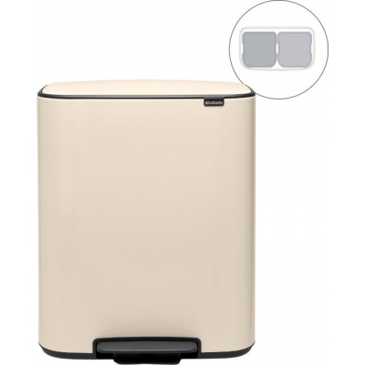 Foto van Brabantia Bo Prullenbak - 2 x 30 liter - Afvalscheiding - Zacht Beige