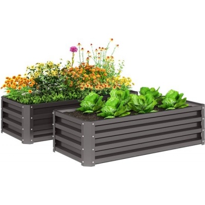 Foto van Outsunny Tuinbed set Gegalvaniseerd staal 110x50x30 cm Donkergrijs