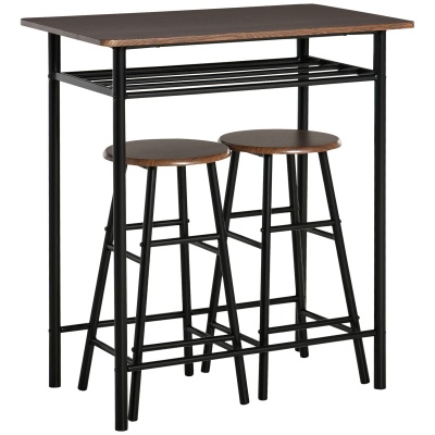 Foto van HOMCOM Bartafelset met 2 krukken, industriële hoge tafel en metalen poten, zwart