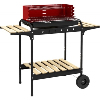 Foto van Outsunny Houtskoolgrill van metaal, 103L x 47B x 95H cm, rood, met pijnboomhout