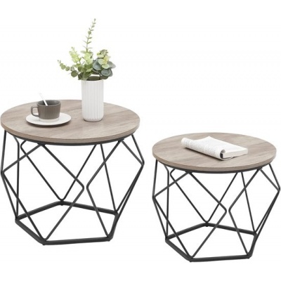 Foto van VASAGLE Set van 2 Bijzettafels met Mandfunctie, Geometrisch Stalen Frame, Grijs-Zwart