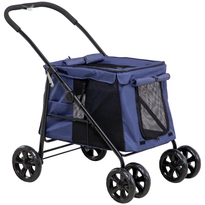 Foto van PawHut Opvouwbare Hondenbuggy met Kussen voor Kleine en Middelgrote Honden - Blauw