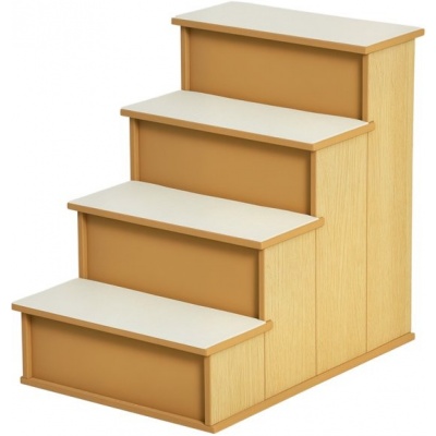Foto van PawHut Huisdiertrappen MDF, kort pluche 40L x 59B x 54,2H cm Natuurhout