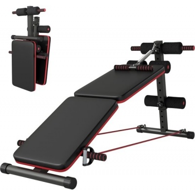 Foto van HOMCOM Sit-Up Bank Stalen buis, EVA, PVC 137x51x50-66 cm Zwart/Rood