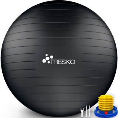 Foto van TRESKO® anti-burst gymnastiekbal 75 cm met luchtpomp (zwart) voor 175-185 cm lengte