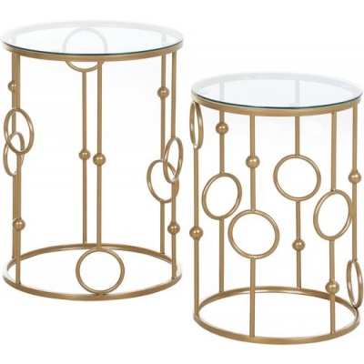 Foto van HOMCOM Bijzettafel Set van Metaal en Gehard Glas 41x41x57 cm Goud