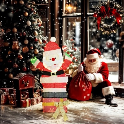 Foto van Outsunny Verlichte Kerstdecoratie van Polyester en Staal, 52x30x93 cm, Meerkleurig