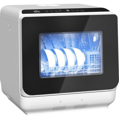 Foto van HOMCOM Vaatwasser Kunststof, gehard glas 45L x 44B x 45,8H cm Wit