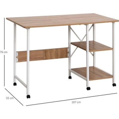 Foto van HOMCOM Bijzettafel MDF, IJzer, Kunststof - 107L x 55B x 76H cm - Wit + Natuur
