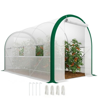 Foto van Outsunny Foliekas 3,58 x 2,1 x 2,1 m met roldeur en raam voor tuin of balkon, wit staal