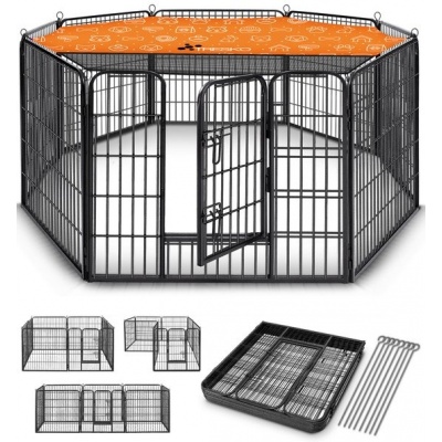 Foto van TRESKO® Opvouwbare hondenloopstal 80 cm met dak en aardankers - 8-delig, eenvoudig te monteren