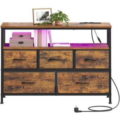 Foto van SONGMICS BELLAH Collectie - Commode met LED-verlichting, 5 lades, vintage bruin-zwart