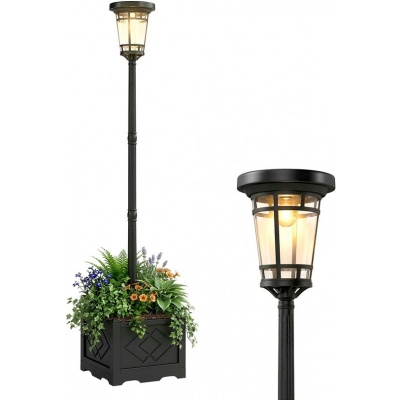 Foto van Outsunny Zwarte Buitenlamp met Zonnepaneel - 41,5 x 41,5 x 195 cm