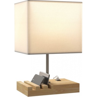 Foto van Homcom Tafellamp - Hout, Staal - 25L x 20B x 40,5H cm - Wit