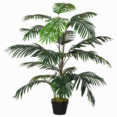 Foto van Outsunny Decoratieve Kunststofpalm met 20 Bladeren, Kunstplant met Pot voor Binnen en Buiten 140cm h