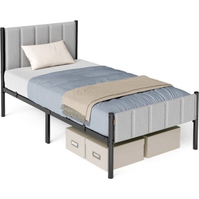 Foto van VASAGLE - Bed - Metalen Bed met Gestoffeerd Hoofdbord - Stalen Frame - Tot 250 kg draagvermogen