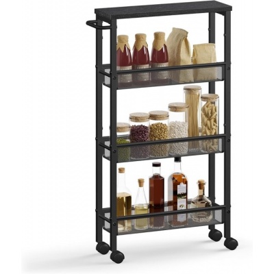 Foto van VASAGLE 4-laags Trolley, Ruimtebesparende Keukenkar met Wielen, Stalen Frame, Ebony en Inkt Zwart