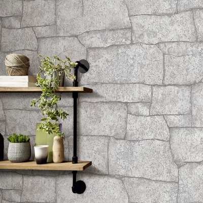 Foto van Erismann Vliesbehang crème grijs breuksteen 3D muurdecoratie 10297-14