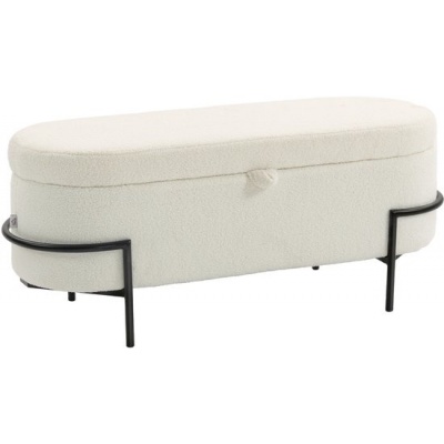 Foto van HOMCOM Opslag Ottoman van Polyester en Staal, 114,5L x 40B x 48H cm, Roomwit