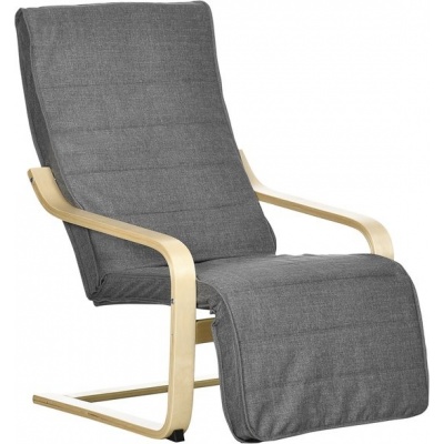 Foto van HOMCOM Accentstoel van Polyester en Berkenhout, Grijs, 66,5L x 94B x 100H cm