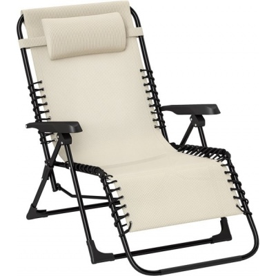 Foto van Outsunny Metalen Ligstoel, Beige Gaasstof